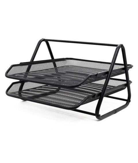 Tavă pentru hîrtie orizontală, 2 nivele, metal tip plasa, negru